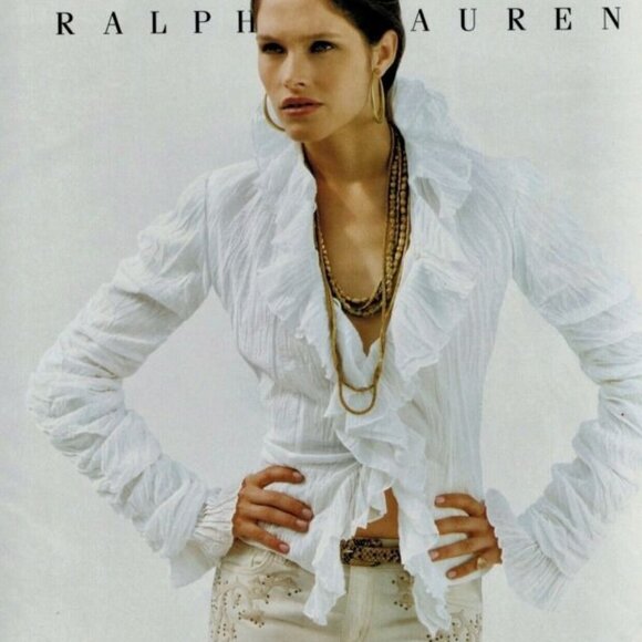 NEW, Ralph Lauren Sport Pima Cotton Ruffle Neck Long Sleeve Blouse - Picture 16 of 16